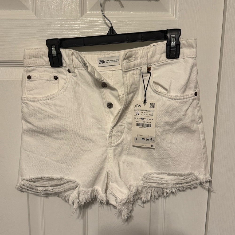 Zara white Frayed Hem Jean Shorts